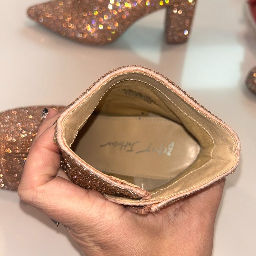 Betsey Johnson Gold Heeled Boots with Sparkly Finish 7.5 Women